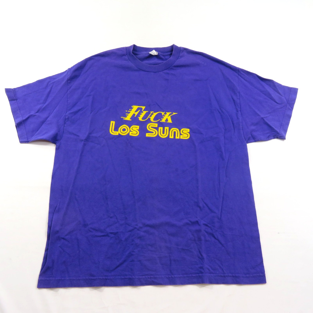 F___ Los Suns T-Shirt Lakers Colors Print Purple Yellow Alstyle Brand Sz 2XL
